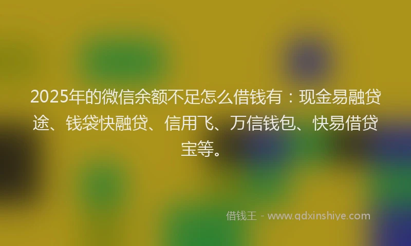 2025年的微信余额不足怎么借钱有：现金易融贷途、钱袋快融贷、信用飞、万信钱包、快易借贷宝等。