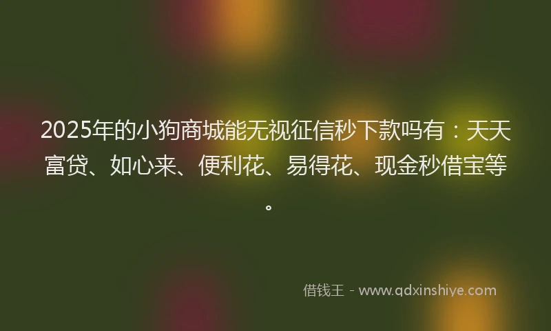 2025年的小狗商城能无视征信秒下款吗有：天天富贷、如心来、便利花、易得花、现金秒借宝等。