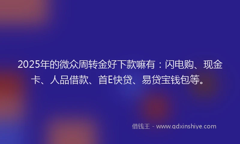 2025年的微众周转金好下款嘛有：闪电购、现金卡、人品借款、首E快贷、易贷宝钱包等。