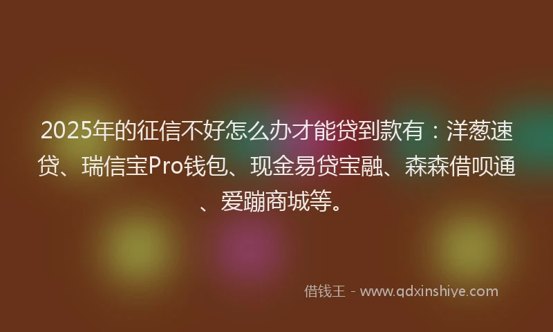 2025年的征信不好怎么办才能贷到款有：洋葱速贷、瑞信宝Pro钱包、现金易贷宝融、森森借呗通、爱蹦商城等。