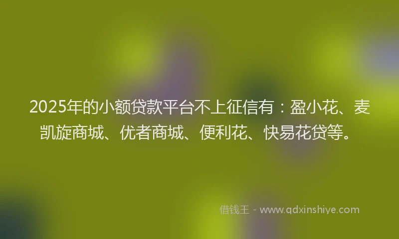 2025年的小额贷款平台不上征信有：盈小花、麦凯旋商城、优者商城、便利花、快易花贷等。