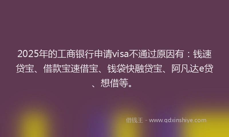 2025年的工商银行申请visa不通过原因有：钱速贷宝、借款宝速借宝、钱袋快融贷宝、阿凡达e贷、想借等。