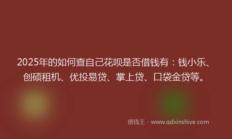 2025年的如何查自己花呗是否借钱有：钱小乐、创硕租机、优投易贷、掌上贷、口袋金贷等。