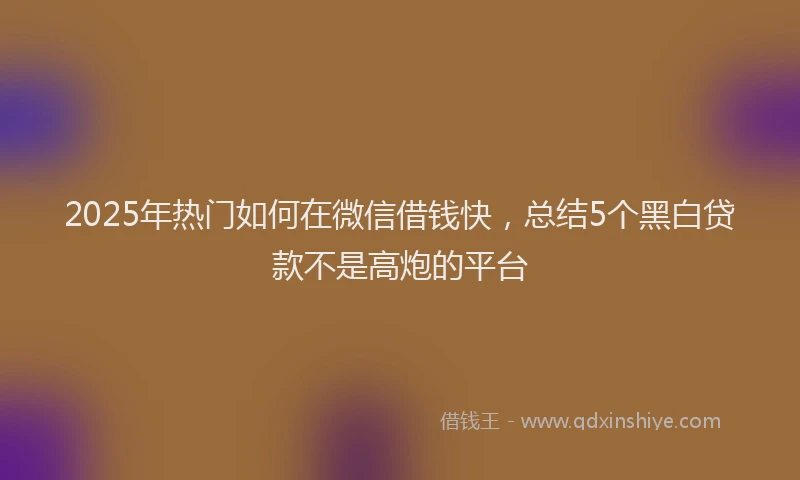 2025年热门如何在微信借钱快，总结5个黑白贷款不是高炮的平台