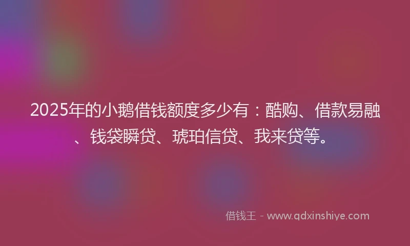 2025年的小鹅借钱额度多少有：酷购、借款易融、钱袋瞬贷、琥珀信贷、我来贷等。