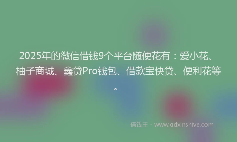 2025年的微信借钱9个平台随便花有：爱小花、柚子商城、鑫贷Pro钱包、借款宝快贷、便利花等。