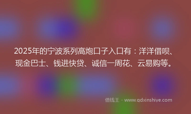 2025年的宁波系列高炮口子入口有：洋洋借呗、现金巴士、钱进快贷、诚信一周花、云易购等。