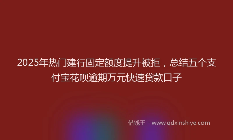 2025年热门建行固定额度提升被拒，总结五个支付宝花呗逾期万元快速贷款口子