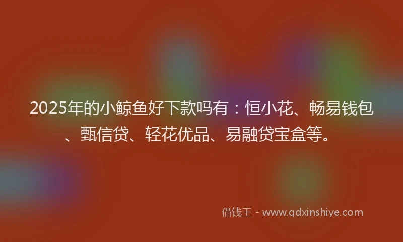 2025年的小鲸鱼好下款吗有：恒小花、畅易钱包、甄信贷、轻花优品、易融贷宝盒等。