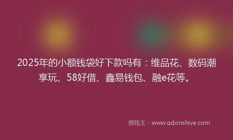 2025年的小额钱袋好下款吗有：维品花、数码潮享玩、58好借、鑫易钱包、融e花等。