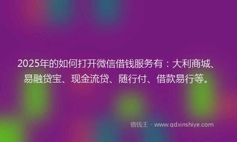 2025年的如何打开微信借钱服务有：大利商城、易融贷宝、现金流贷、随行付、借款易行等。