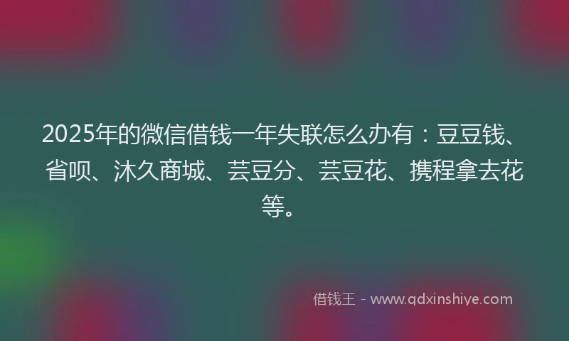 2025年的微信借钱一年失联怎么办有：豆豆钱、省呗、沐久商城、芸豆分、芸豆花、携程拿去花等。