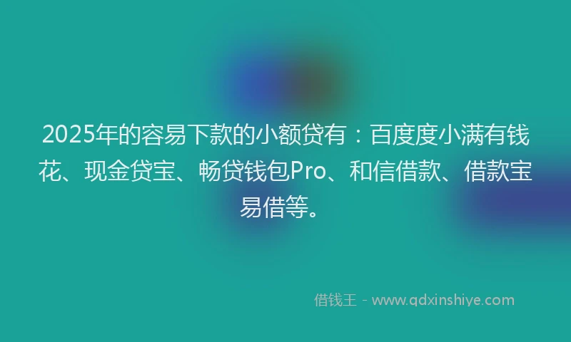 2025年的容易下款的小额贷有：百度度小满有钱花、现金贷宝、畅贷钱包Pro、和信借款、借款宝易借等。