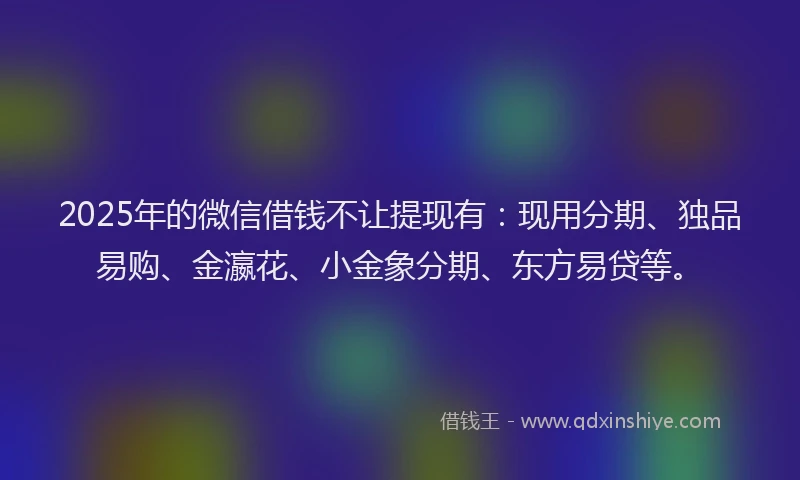 2025年的微信借钱不让提现有：现用分期、独品易购、金瀛花、小金象分期、东方易贷等。