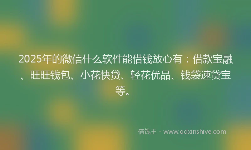 2025年的微信什么软件能借钱放心有：借款宝融、旺旺钱包、小花快贷、轻花优品、钱袋速贷宝等。
