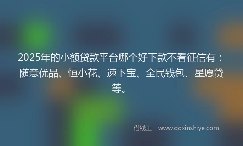 2025年的小额贷款平台哪个好下款不看征信有：随意优品、恒小花、速下宝、全民钱包、星愿贷等。