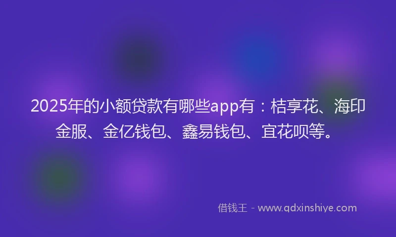 2025年的小额贷款有哪些app有：桔享花、海印金服、金亿钱包、鑫易钱包、宜花呗等。