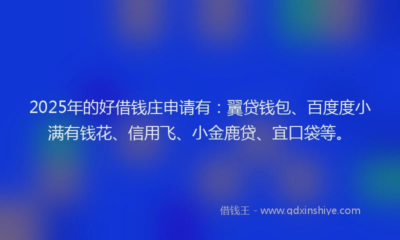 2025年的好借钱庄申请有：翼贷钱包、百度度小满有钱花、信用飞、小金鹿贷、宜口袋等。