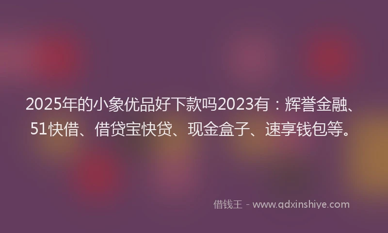 2025年的小象优品好下款吗2023有：辉誉金融、51快借、借贷宝快贷、现金盒子、速享钱包等。