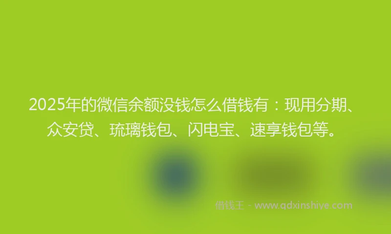 2025年的微信余额没钱怎么借钱有：现用分期、众安贷、琉璃钱包、闪电宝、速享钱包等。