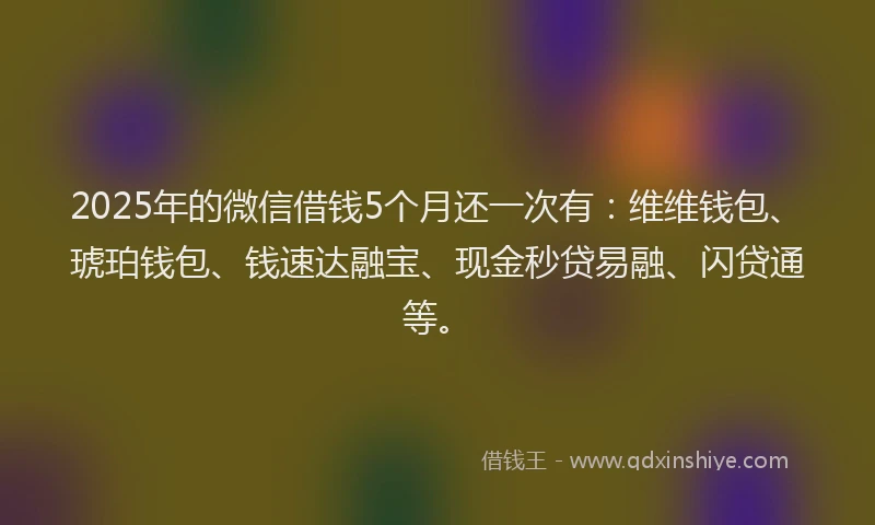 2025年的微信借钱5个月还一次有：维维钱包、琥珀钱包、钱速达融宝、现金秒贷易融、闪贷通等。