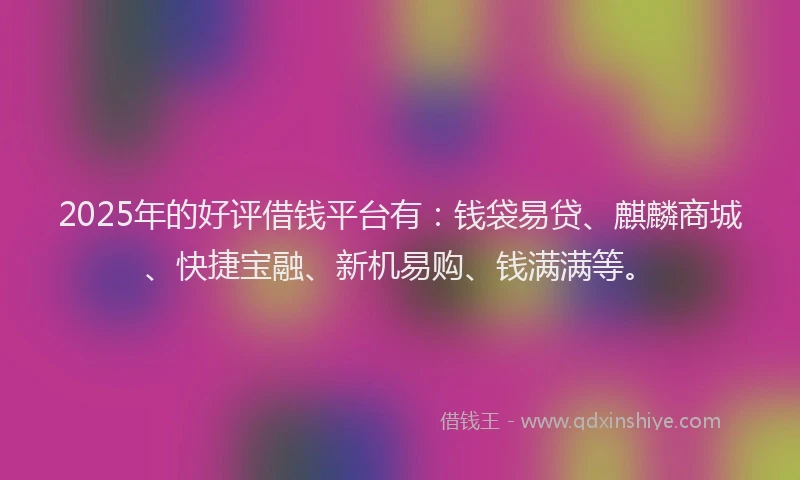 2025年的好评借钱平台有：钱袋易贷、麒麟商城、快捷宝融、新机易购、钱满满等。