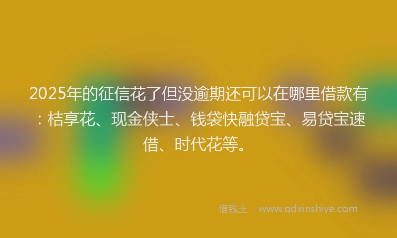 2025年的征信花了但没逾期还可以在哪里借款有：桔享花、现金侠士、钱袋快融贷宝、易贷宝速借、时代花等。