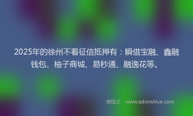 2025年的徐州不看征信抵押有：瞬借宝融、鑫融钱包、柚子商城、易秒通、融逸花等。