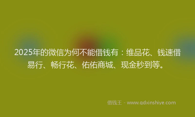 2025年的微信为何不能借钱有：维品花、钱速借易行、畅行花、佑佑商城、现金秒到等。