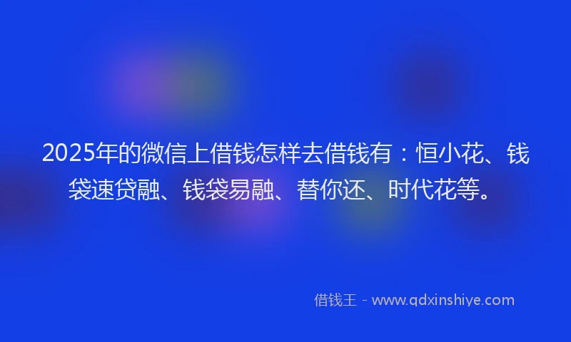 2025年的微信上借钱怎样去借钱有：恒小花、钱袋速贷融、钱袋易融、替你还、时代花等。