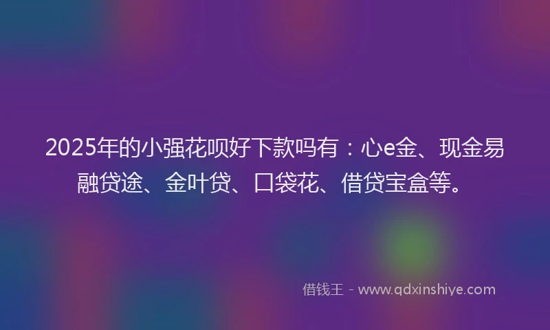 2025年的小强花呗好下款吗有：心e金、现金易融贷途、金叶贷、口袋花、借贷宝盒等。