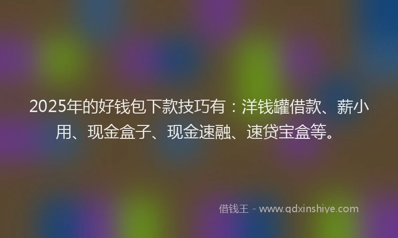 2025年的好钱包下款技巧有：洋钱罐借款、薪小用、现金盒子、现金速融、速贷宝盒等。