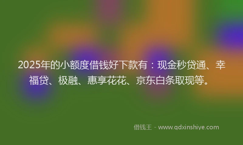 2025年的小额度借钱好下款有：现金秒贷通、幸福贷、极融、惠享花花、京东白条取现等。