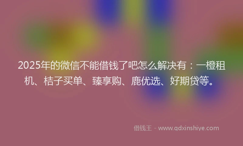 2025年的微信不能借钱了吧怎么解决有：一橙租机、桔子买单、臻享购、鹿优选、好期贷等。