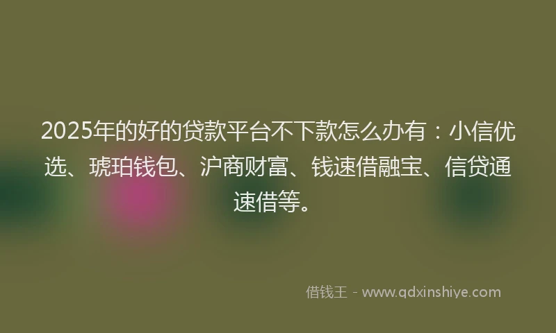 2025年的好的贷款平台不下款怎么办有：小信优选、琥珀钱包、沪商财富、钱速借融宝、信贷通速借等。