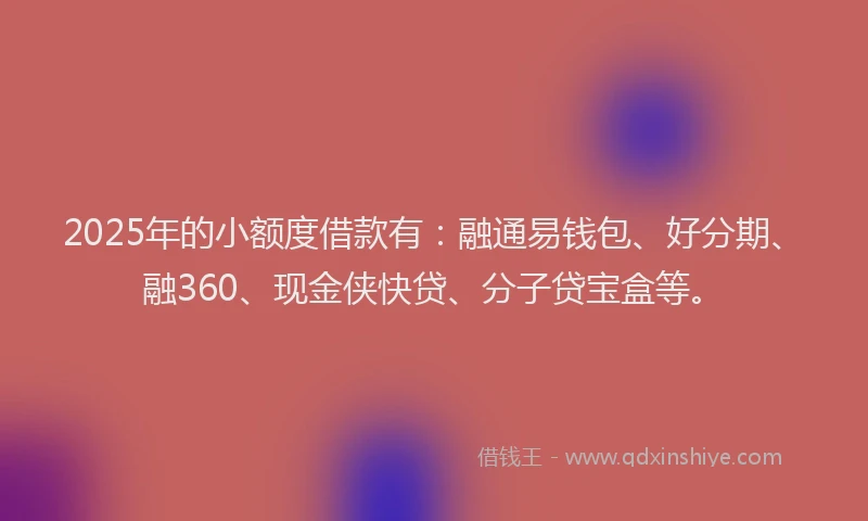 2025年的小额度借款有：融通易钱包、好分期、融360、现金侠快贷、分子贷宝盒等。