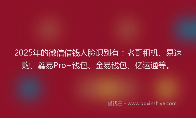 2025年的微信借钱人脸识别有：老哥租机、易速购、鑫易Pro+钱包、金易钱包、亿运通等。