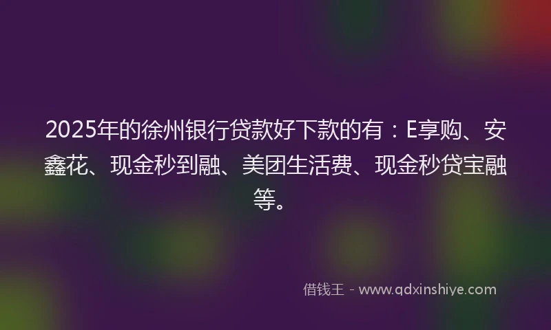 2025年的徐州银行贷款好下款的有：E享购、安鑫花、现金秒到融、美团生活费、现金秒贷宝融等。