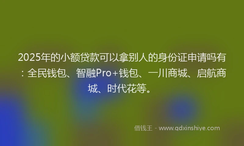 2025年的小额贷款可以拿别人的身份证申请吗有：全民钱包、智融Pro+钱包、一川商城、启航商城、时代花等。