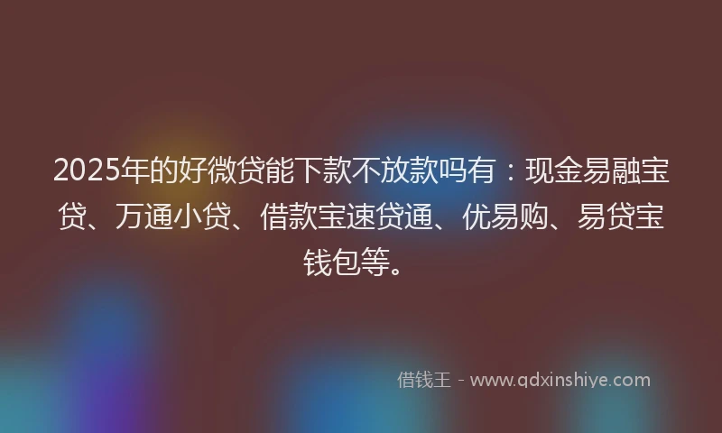 2025年的好微贷能下款不放款吗有：现金易融宝贷、万通小贷、借款宝速贷通、优易购、易贷宝钱包等。