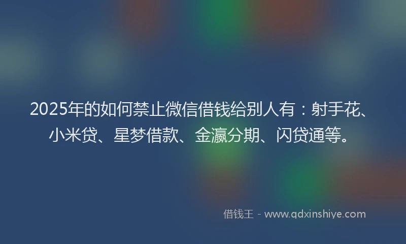 2025年的如何禁止微信借钱给别人有：射手花、小米贷、星梦借款、金瀛分期、闪贷通等。