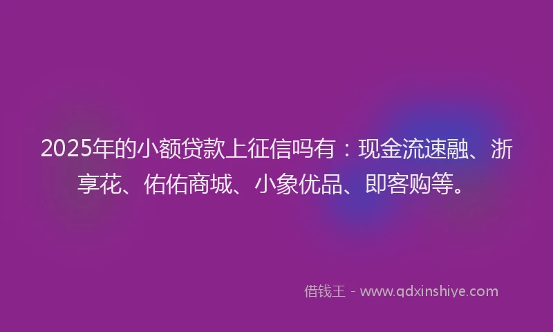 2025年的小额贷款上征信吗有：现金流速融、浙享花、佑佑商城、小象优品、即客购等。