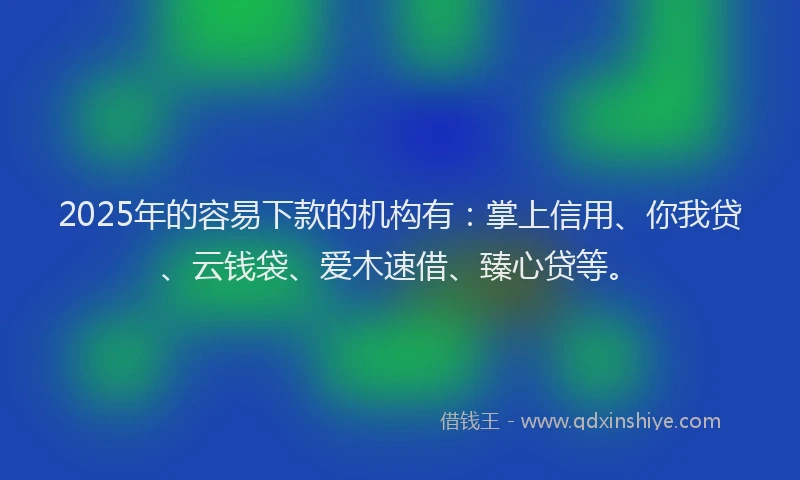 2025年的容易下款的机构有：掌上信用、你我贷、云钱袋、爱木速借、臻心贷等。