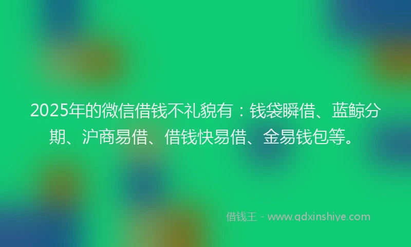 2025年的微信借钱不礼貌有：钱袋瞬借、蓝鲸分期、沪商易借、借钱快易借、金易钱包等。