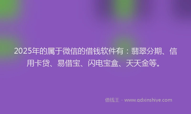 2025年的属于微信的借钱软件有：翡翠分期、信用卡贷、易借宝、闪电宝盒、天天金等。