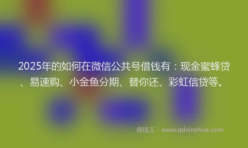 2025年的如何在微信公共号借钱有：现金蜜蜂贷、易速购、小金鱼分期、替你还、彩虹信贷等。
