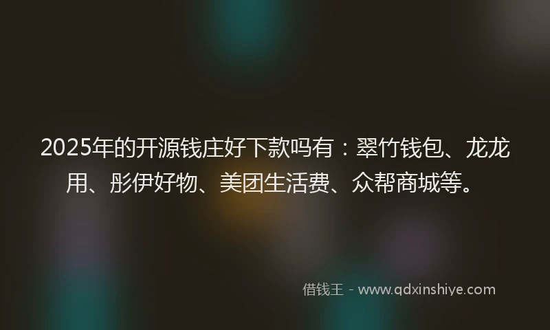 2025年的开源钱庄好下款吗有：翠竹钱包、龙龙用、彤伊好物、美团生活费、众帮商城等。