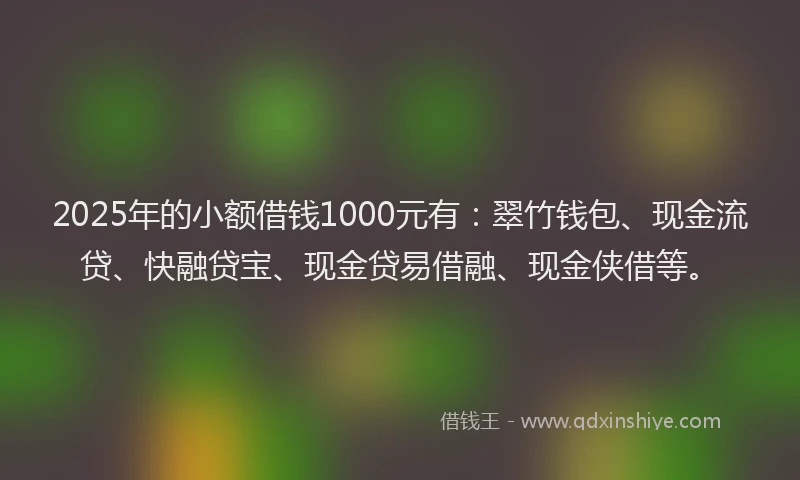 2025年的小额借钱1000元有：翠竹钱包、现金流贷、快融贷宝、现金贷易借融、现金侠借等。