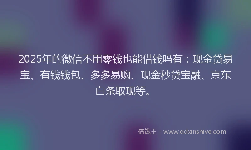 2025年的微信不用零钱也能借钱吗有：现金贷易宝、有钱钱包、多多易购、现金秒贷宝融、京东白条取现等。