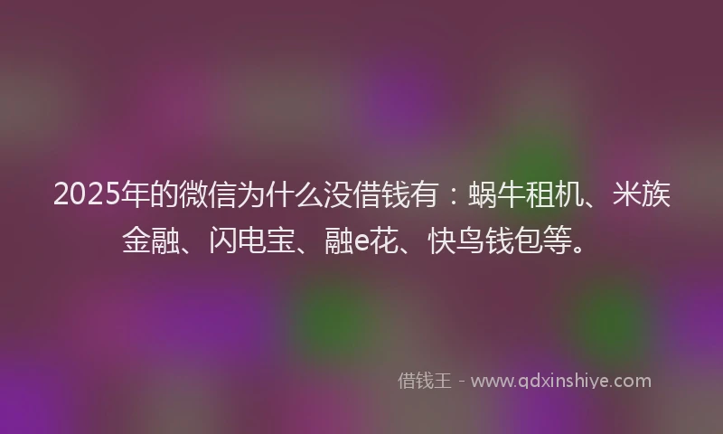 2025年的微信为什么没借钱有：蜗牛租机、米族金融、闪电宝、融e花、快鸟钱包等。